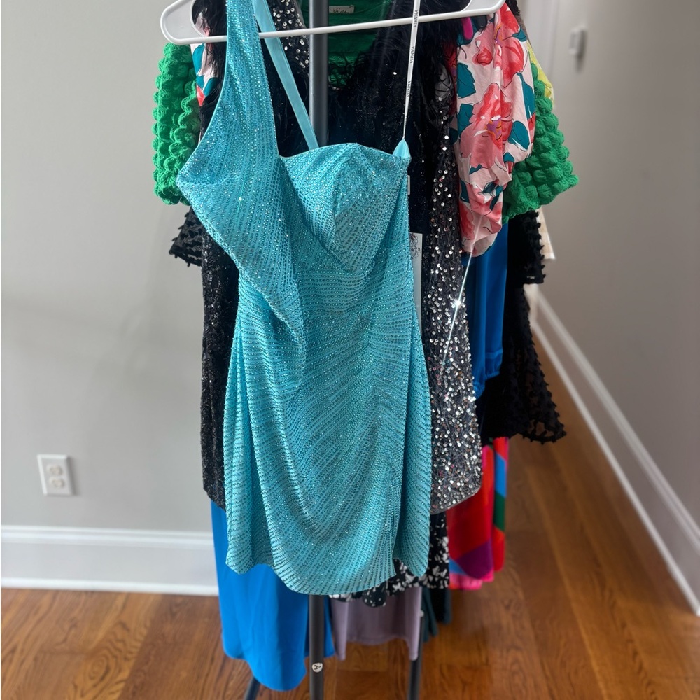 Shimmery Aqua Blue Mini Dress